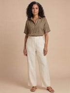 Women’s Collared Button Detail Short Sleeve Shirt