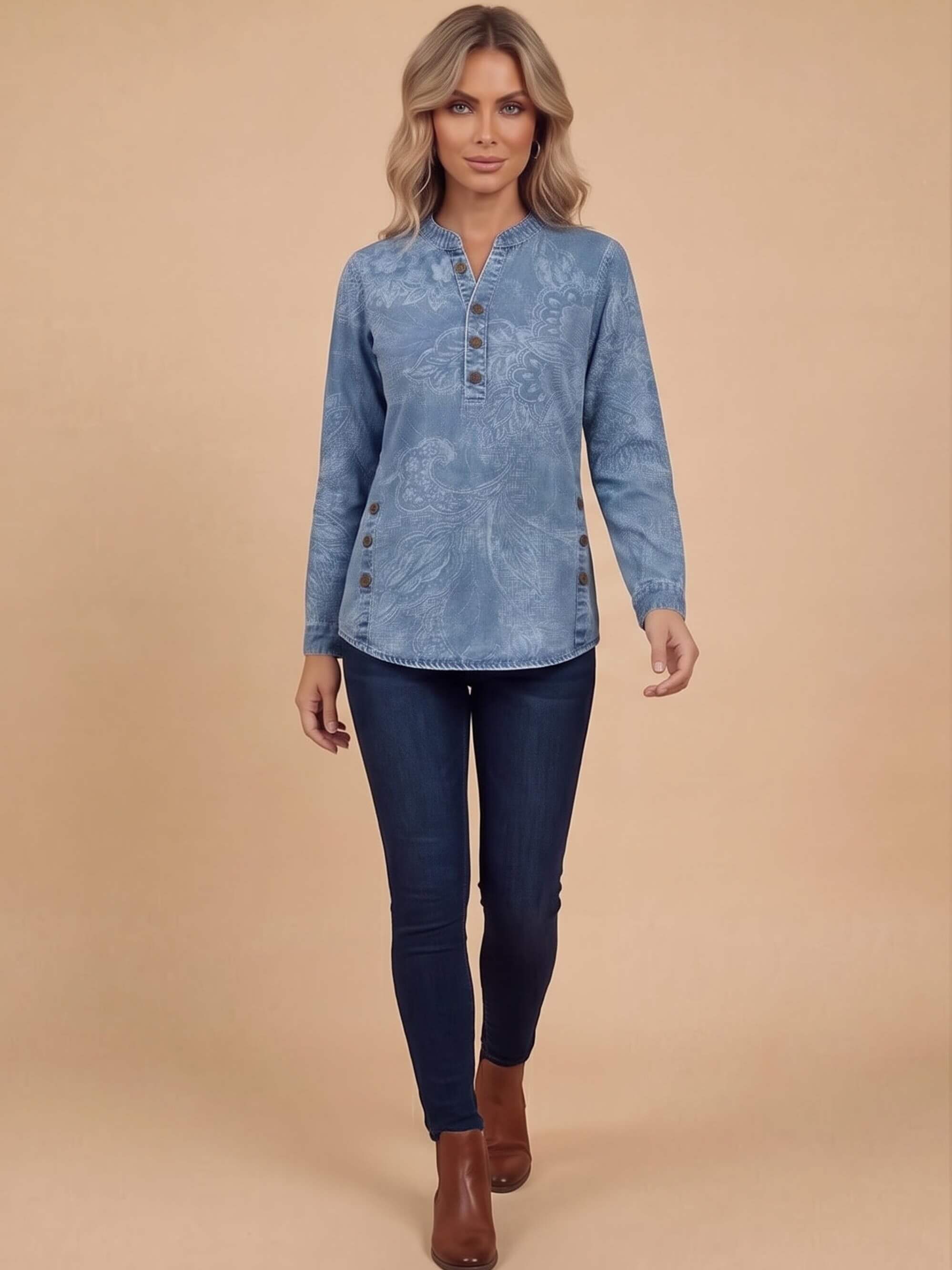 Women’s Paisley Button Detail Long Sleeve Top