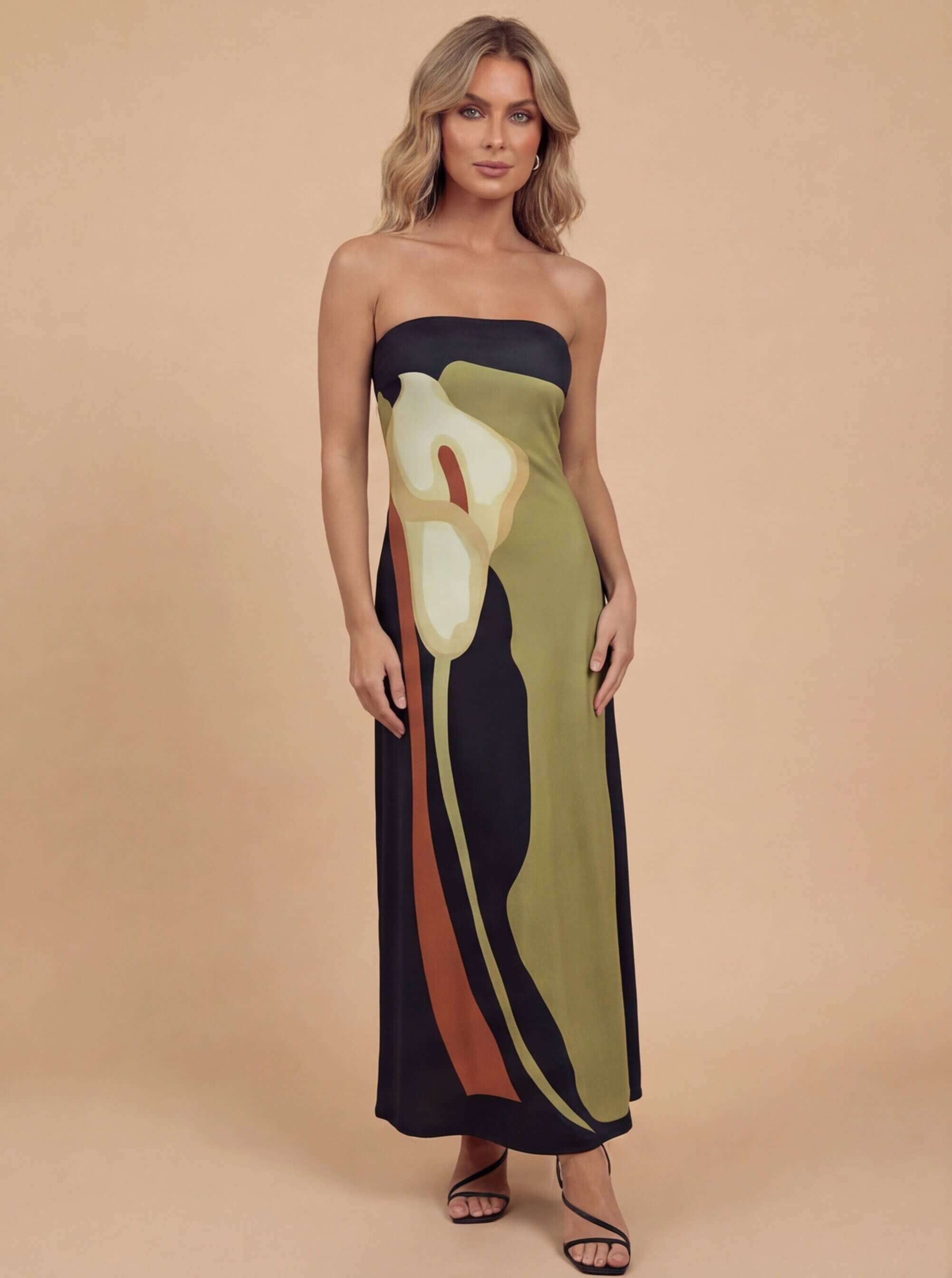 Women’s Strapless Abstract Maxi Dress