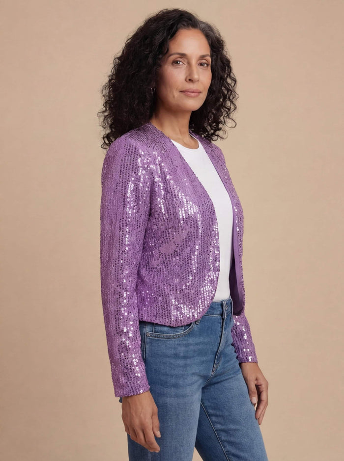 Women’s Glitter Sequin Cardigan Jacket – Cropped Fit & Evening Sparkle