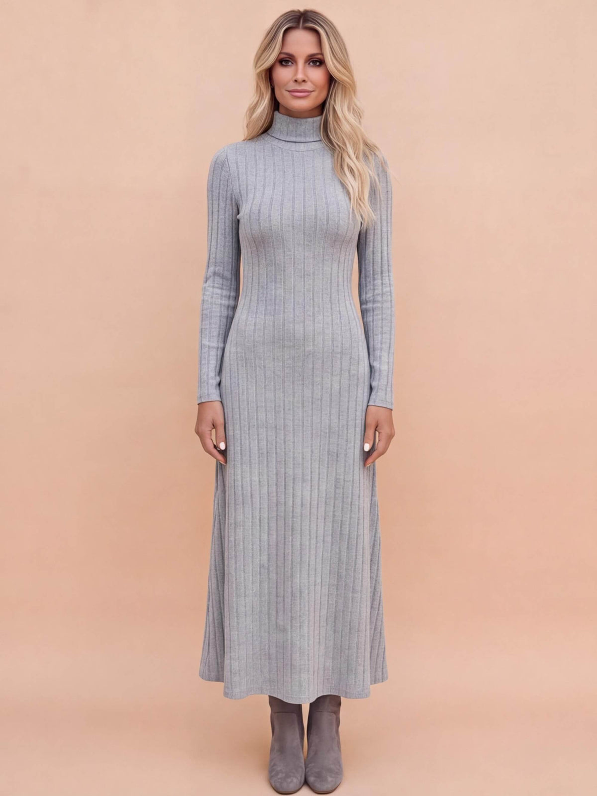Women’s Ribbed Knit Turtleneck Maxi Dress