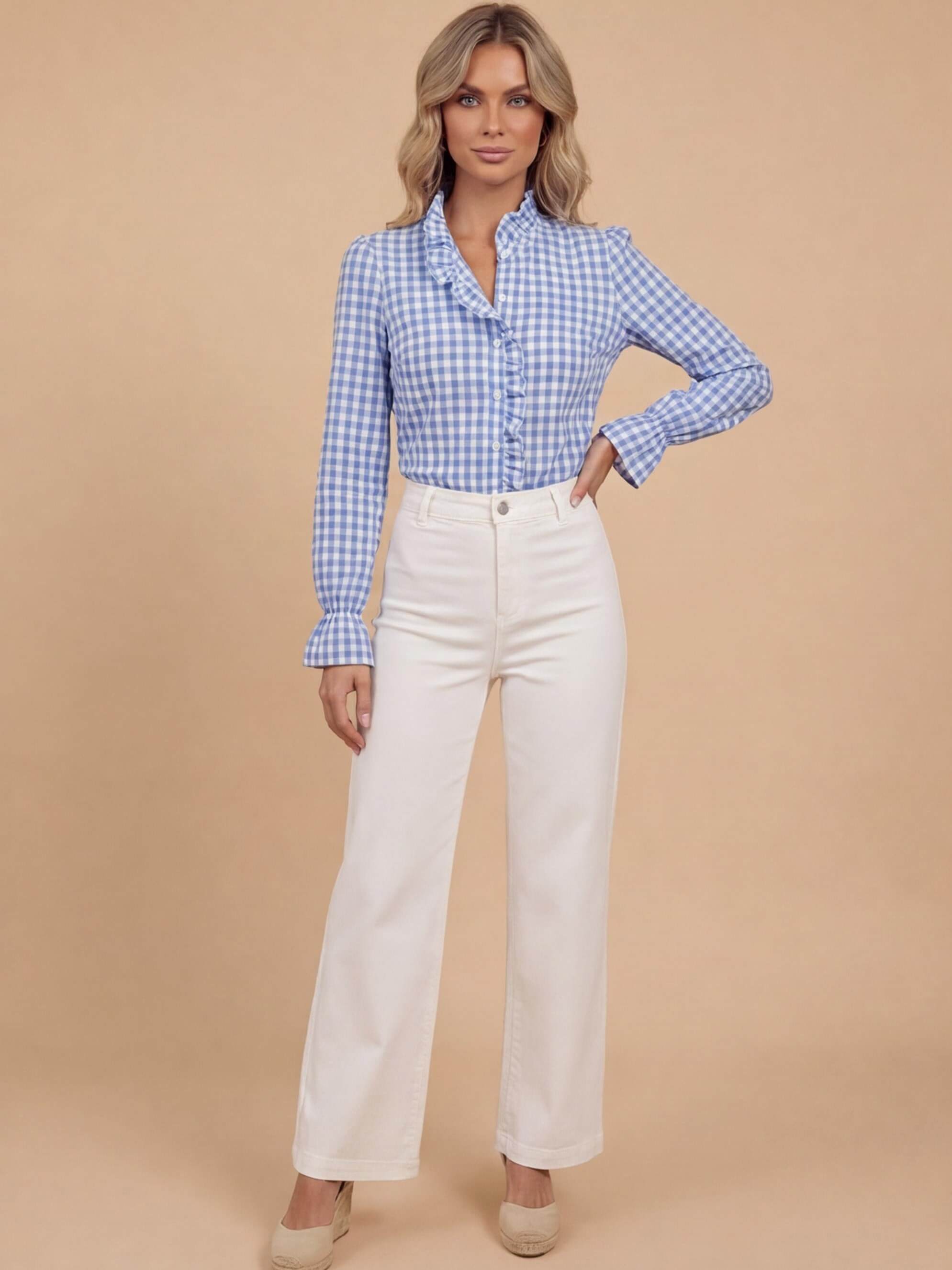 Women’s checked blouse with ruffled details