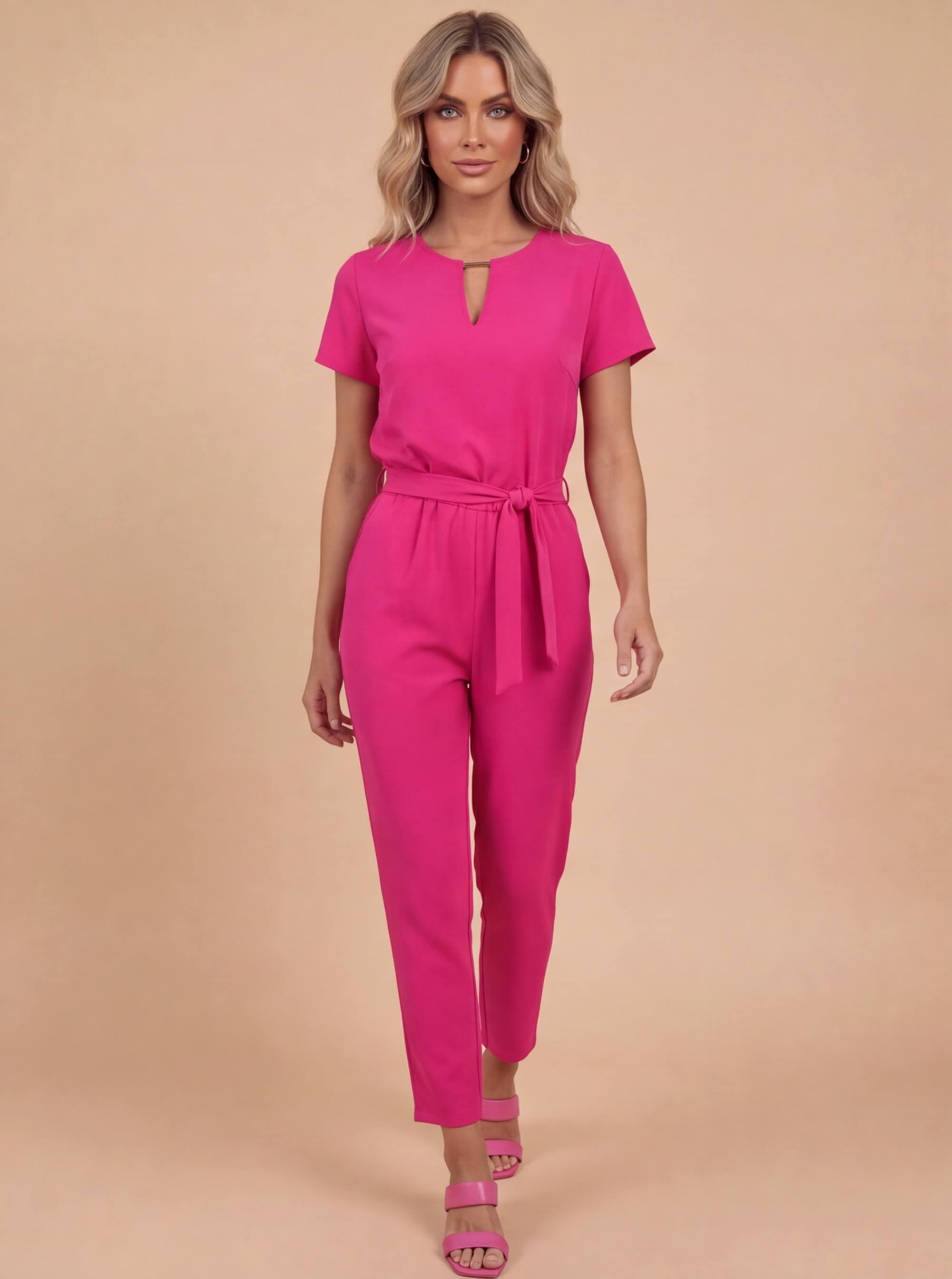 Women’s Jumpsuit – Elegant Tailored Short-Sleeve Jumpsuit