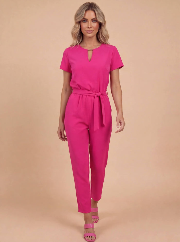 Women’s Jumpsuit – Elegant Tailored Short-Sleeve Jumpsuit