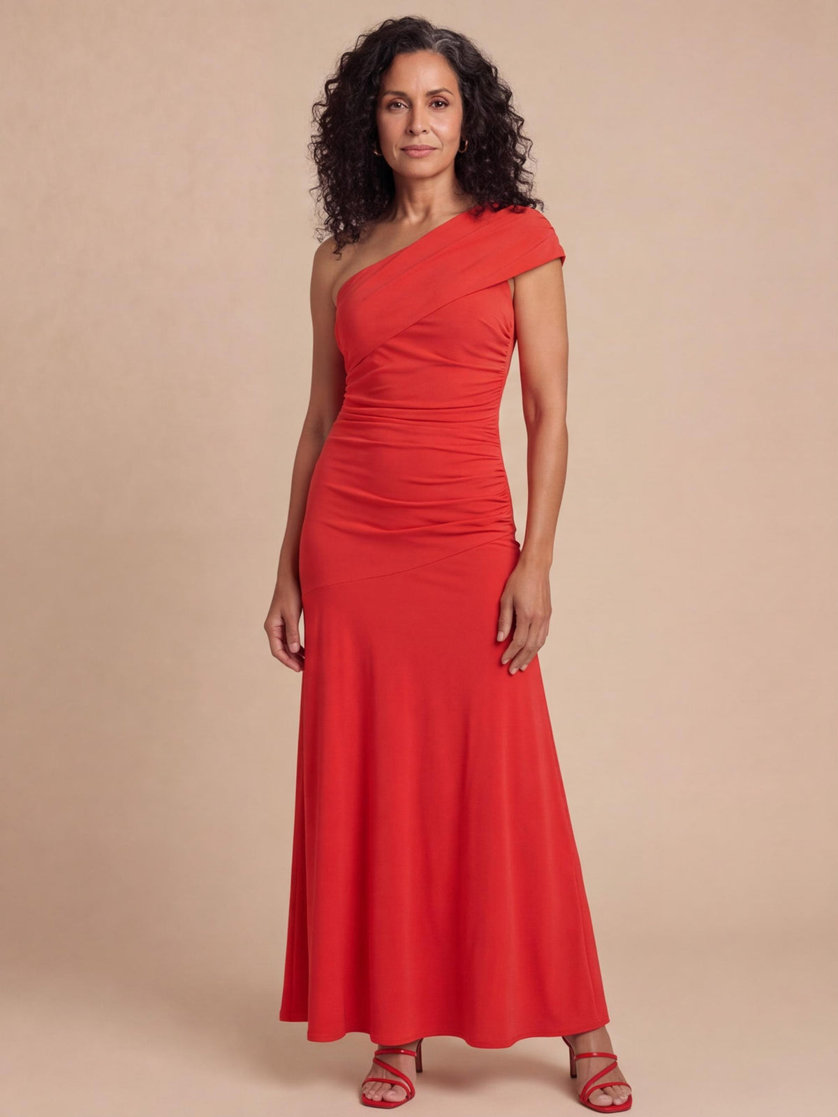 Women’s One-Shoulder Draped Maxi Evening Dress