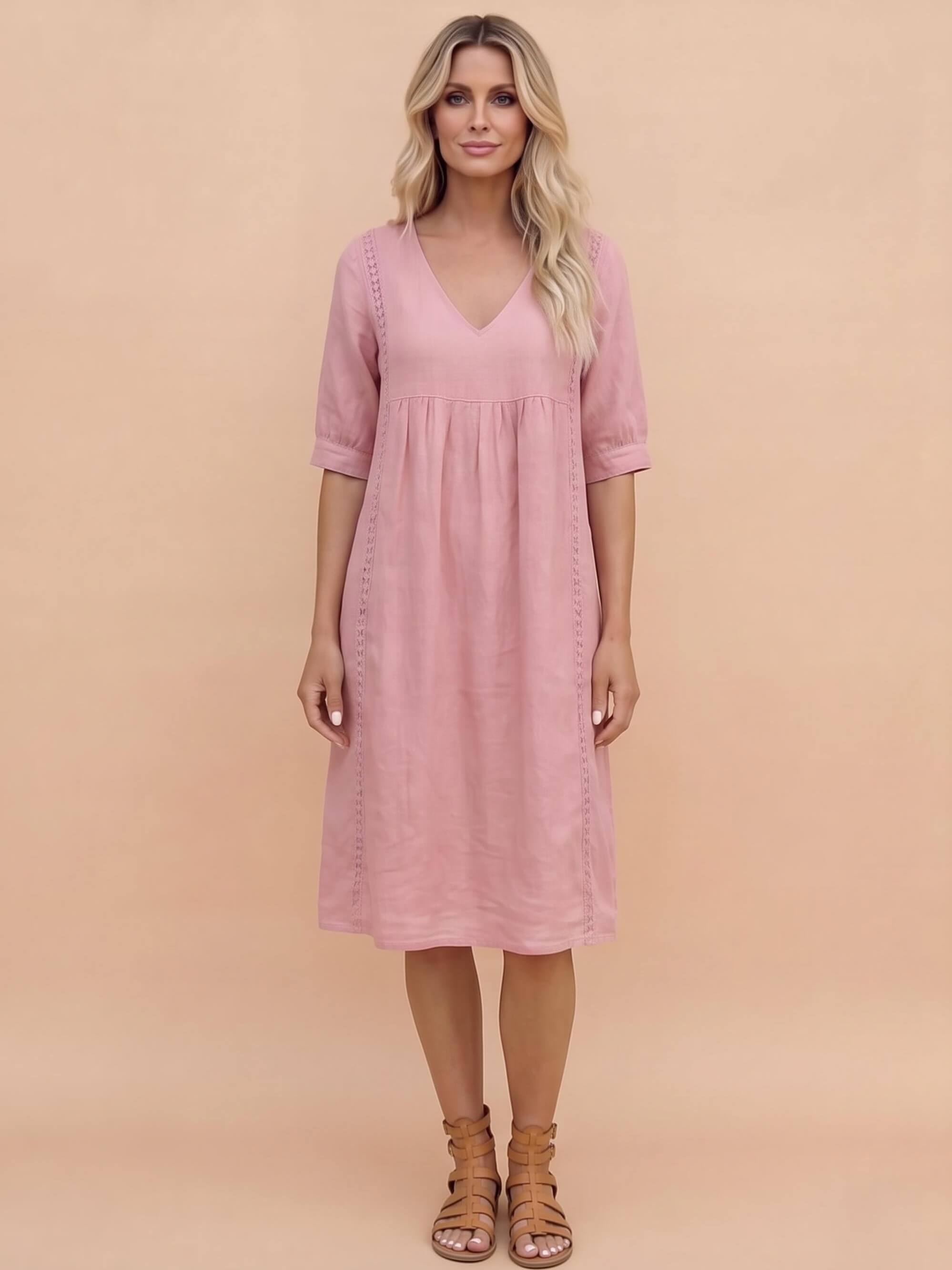 Women’s V-Neck Pocket Midi Dress