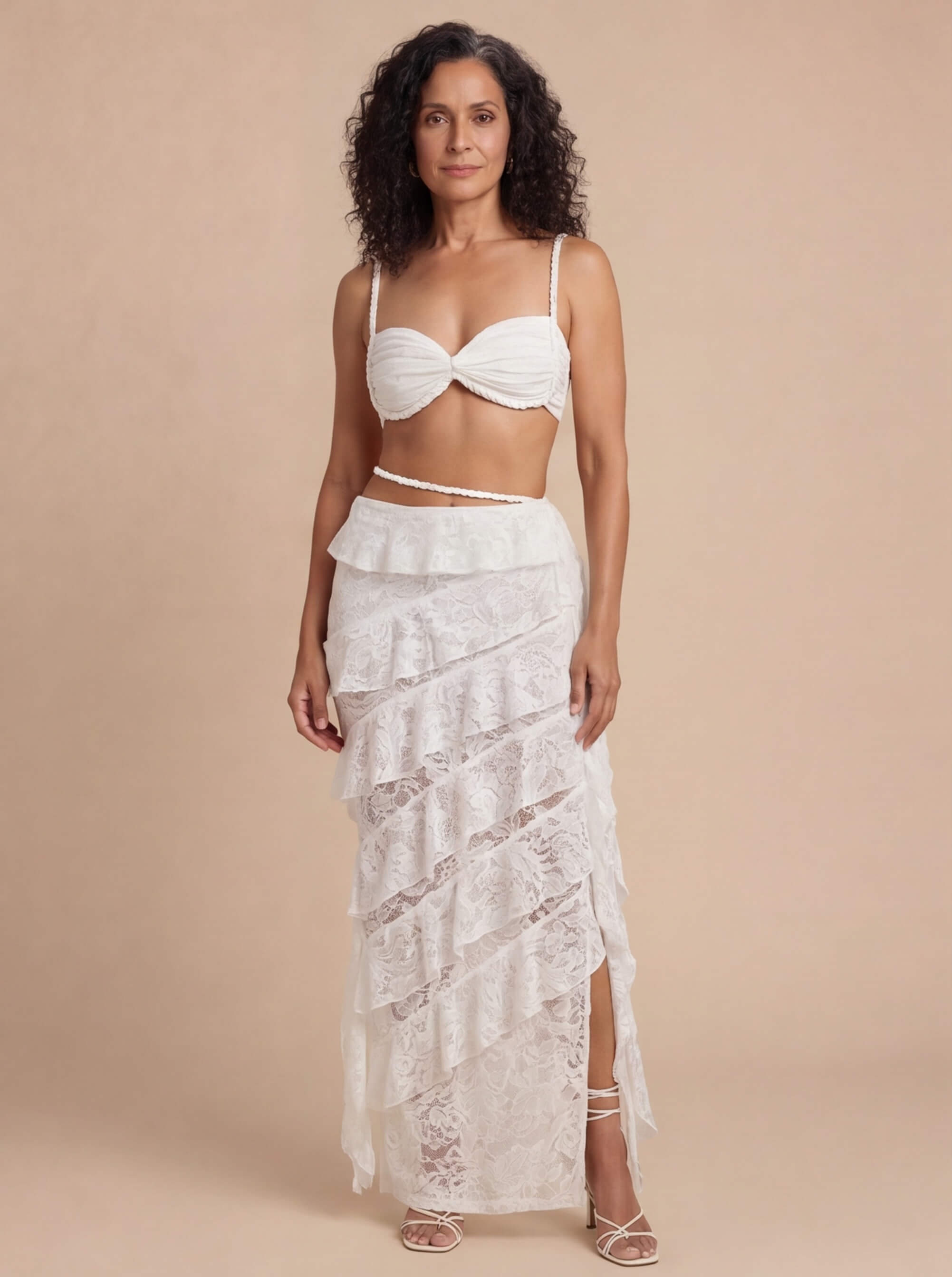 Women’s Twist Top and Lace-Look Maxi Skirt Set