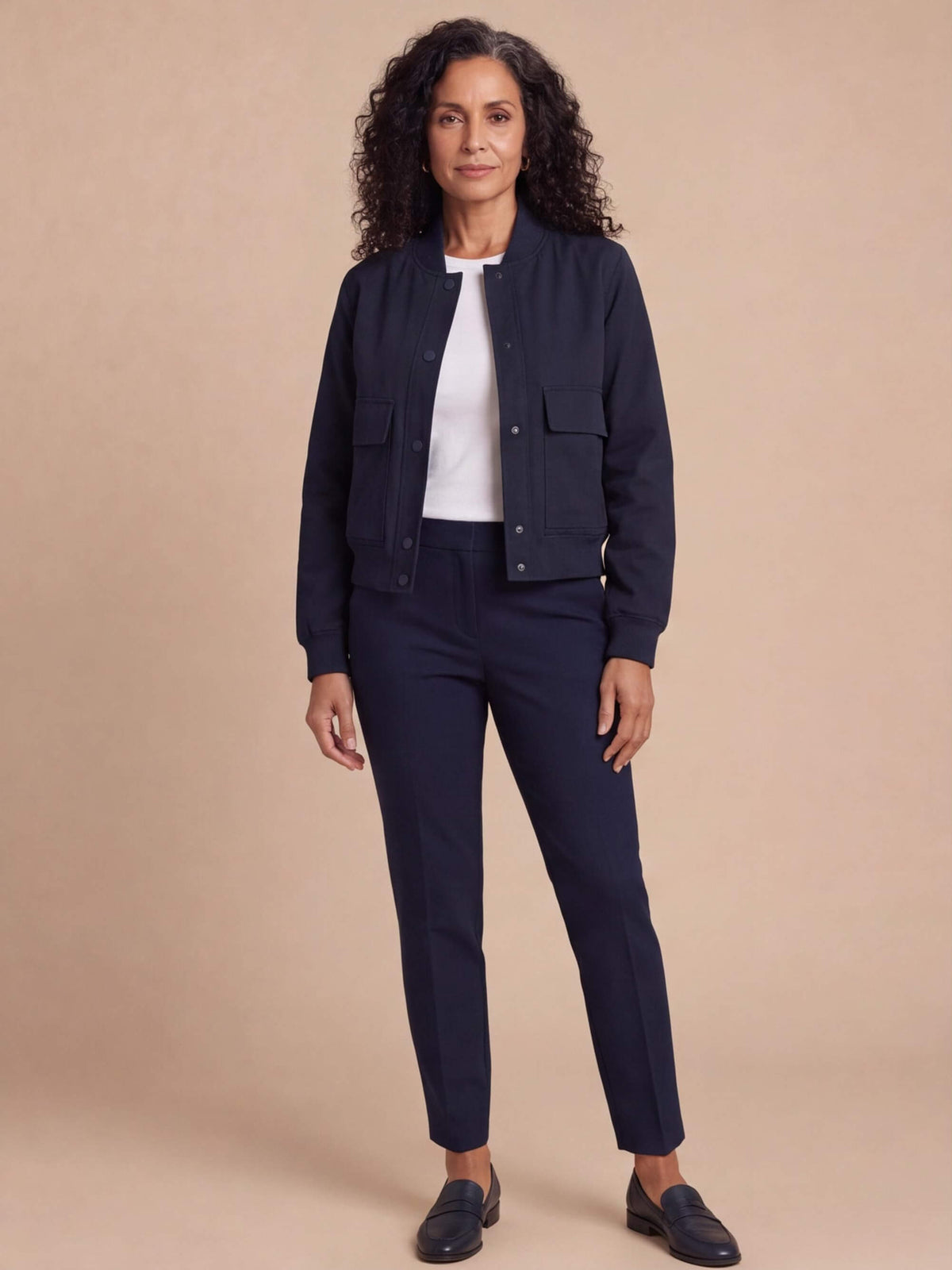 Women’s Utility Bomber Jacket with Snap Buttons