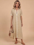 Women’s Button Front Short Sleeve Maxi Shirt Dress