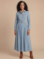 Women’s Belted Denim Shirt Dress – Timeless & Everyday Chic