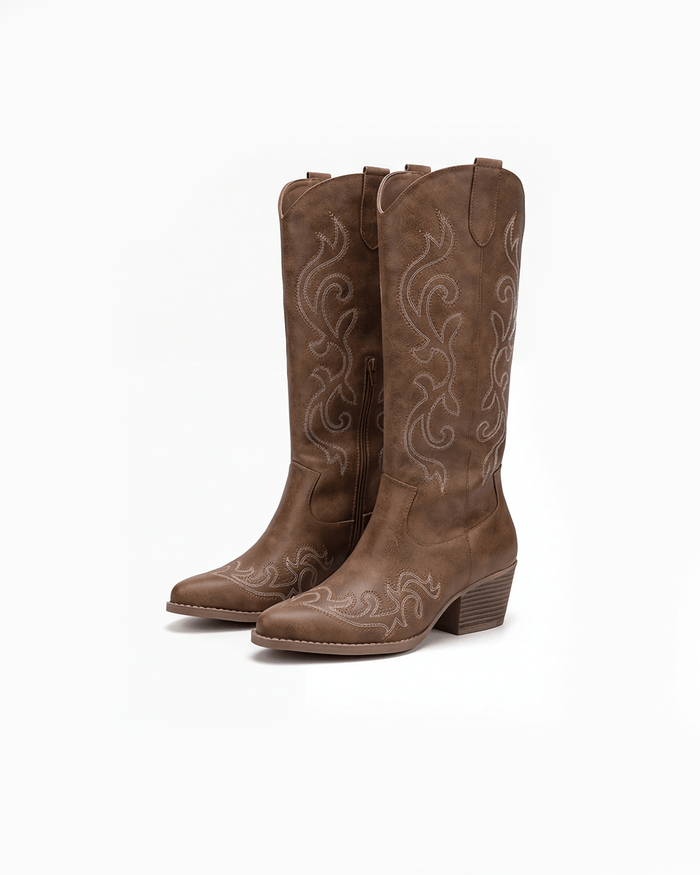 Women’s Knee-High Heeled Boots- Western Stitch