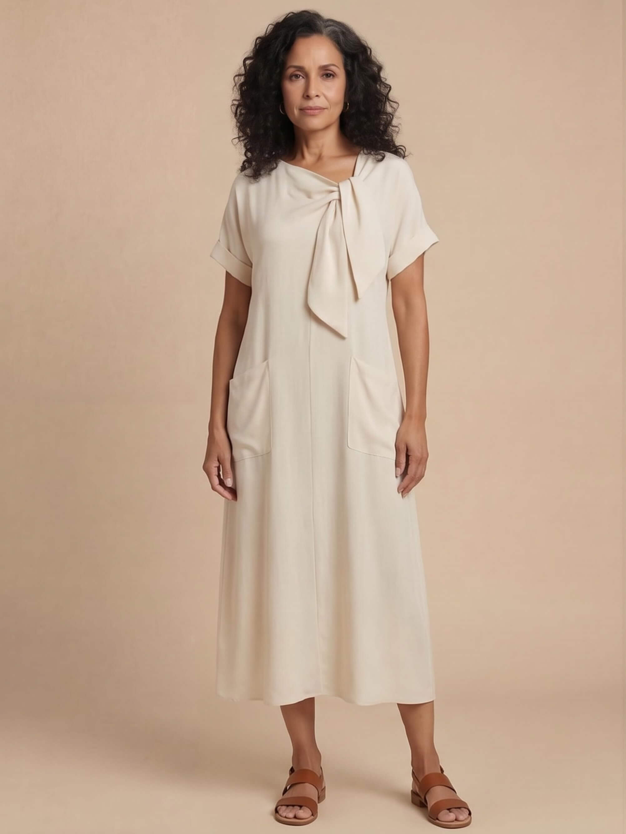 Women’s Bow Neck Pocket Maxi Dress