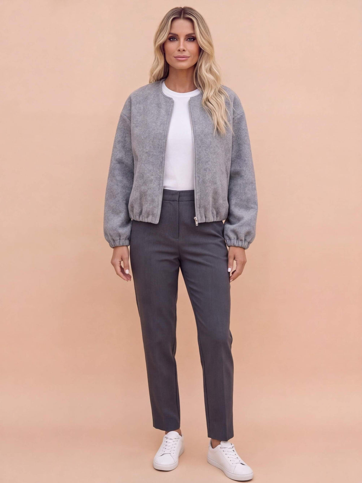 Women’s Cropped Bomber Jacket with Zip Front
