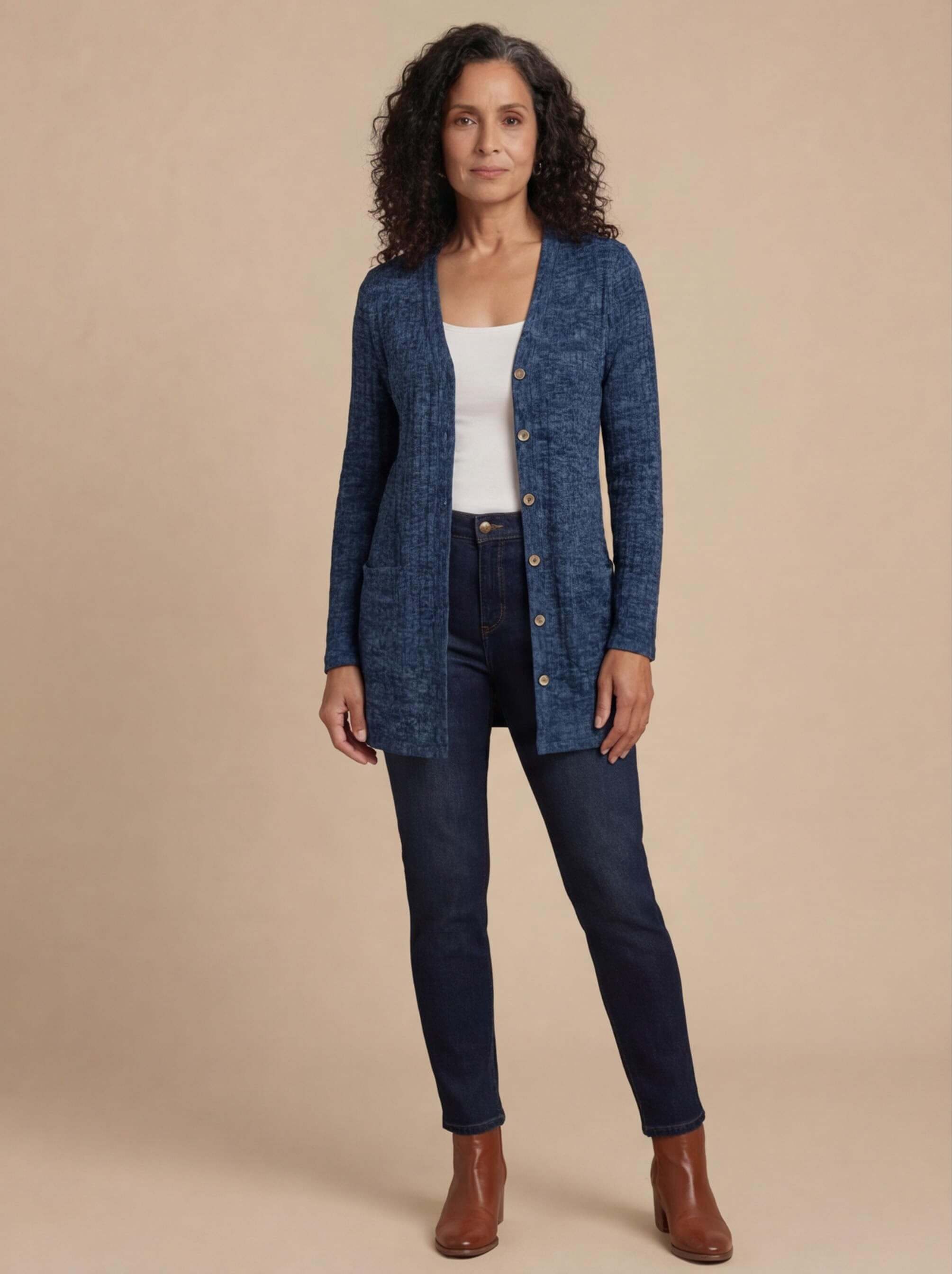 Women’s Elegant Knit Cardigan – Textured V-Neck & Light Stretch Comfort