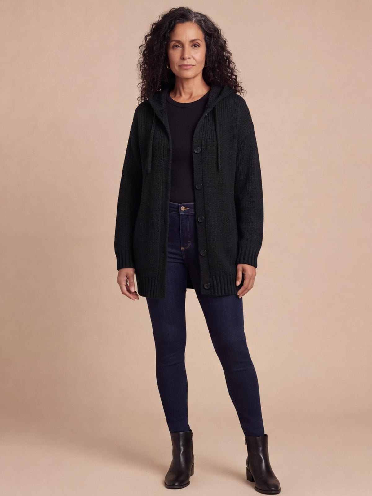 Women’s Chunky Knit Hooded Button-Up Cardigan