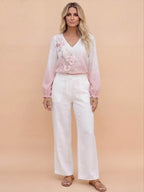 Women’s Floral Embroidered V-Neck Blouse