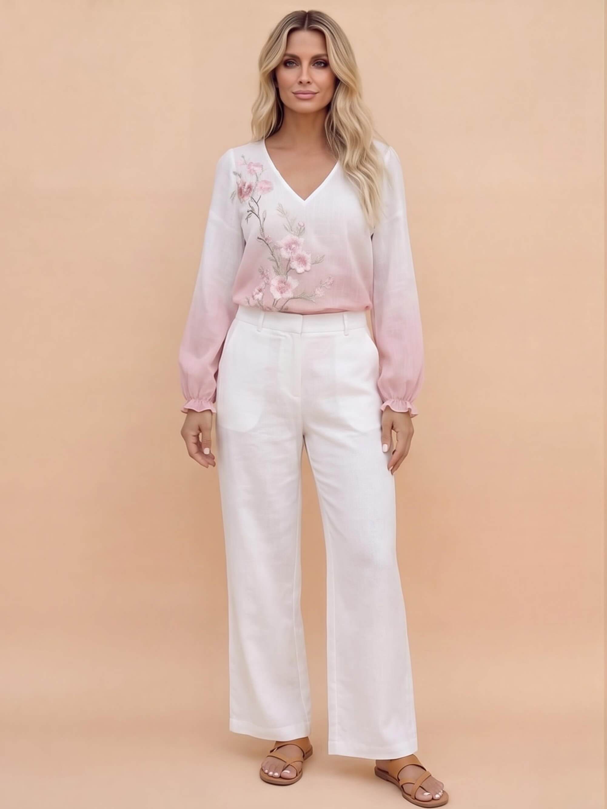 Women’s Floral Embroidered V-Neck Blouse