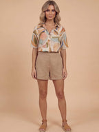 Women’s Abstract Print Short Sleeve Shirt