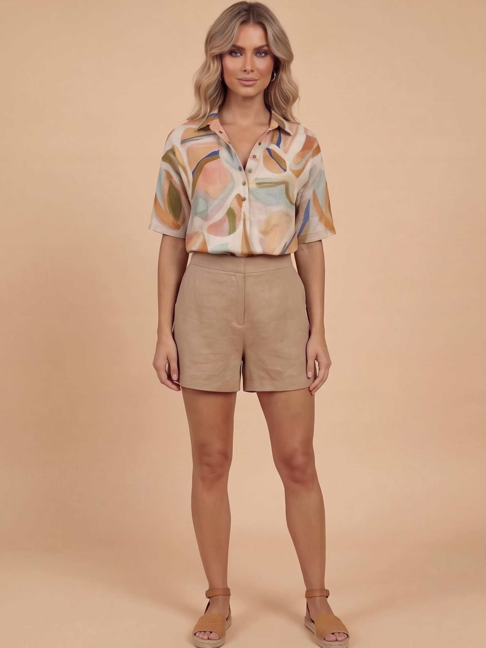 Women’s Abstract Print Short Sleeve Shirt