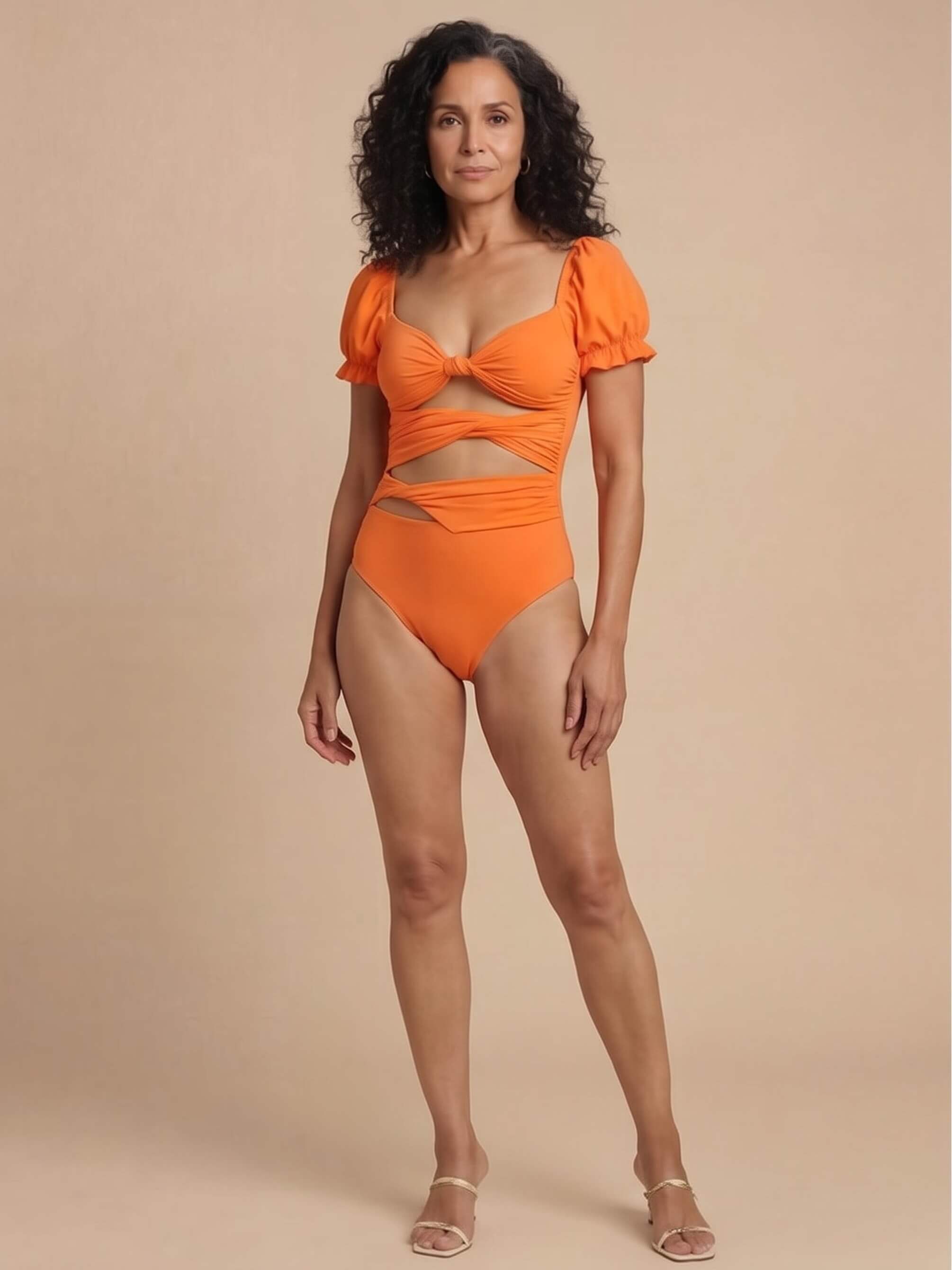 Women’s Puff Sleeve Cut-Out One-Piece Swimsuit