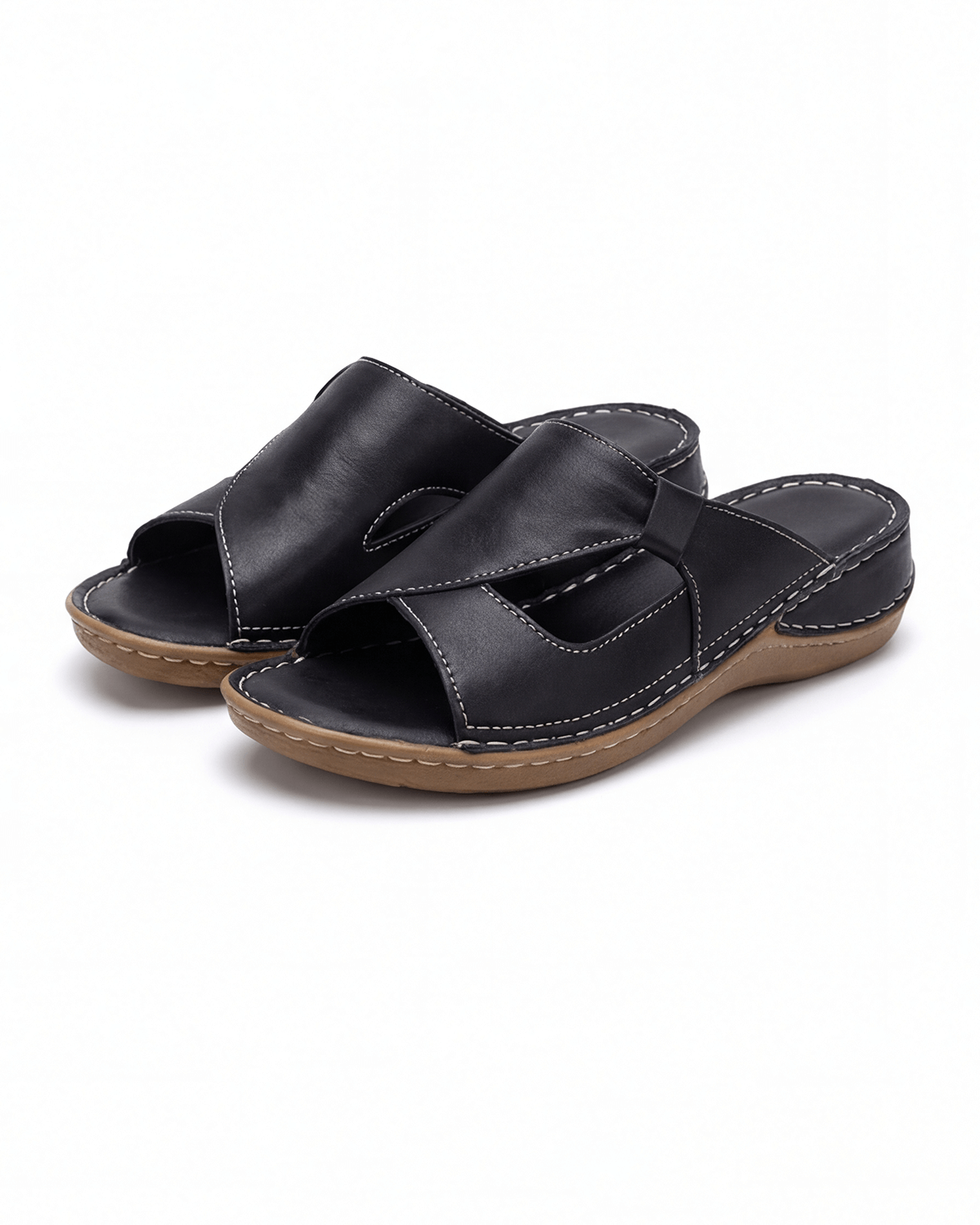 Women’s Contrast Stitching Cutout Slide Sandals