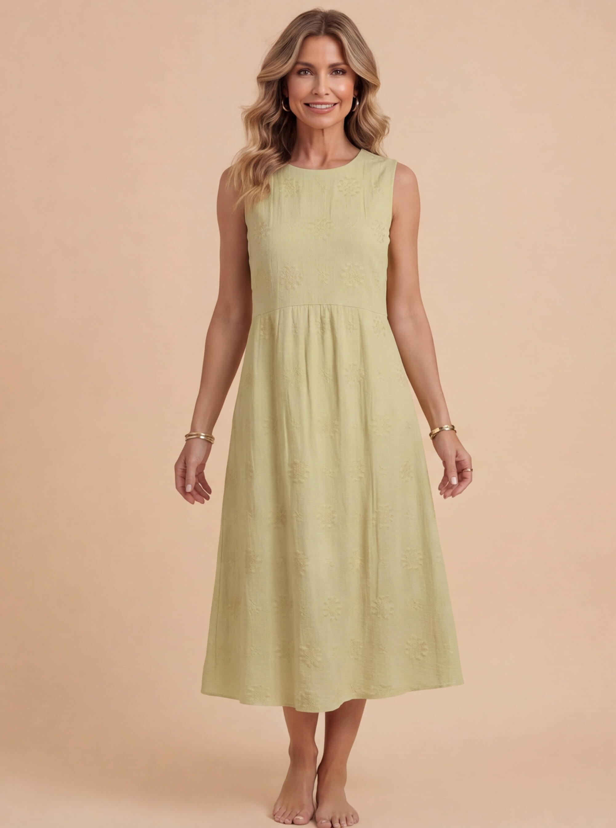 Women’s Dress – Embroidered Sleeveless Midi Dress