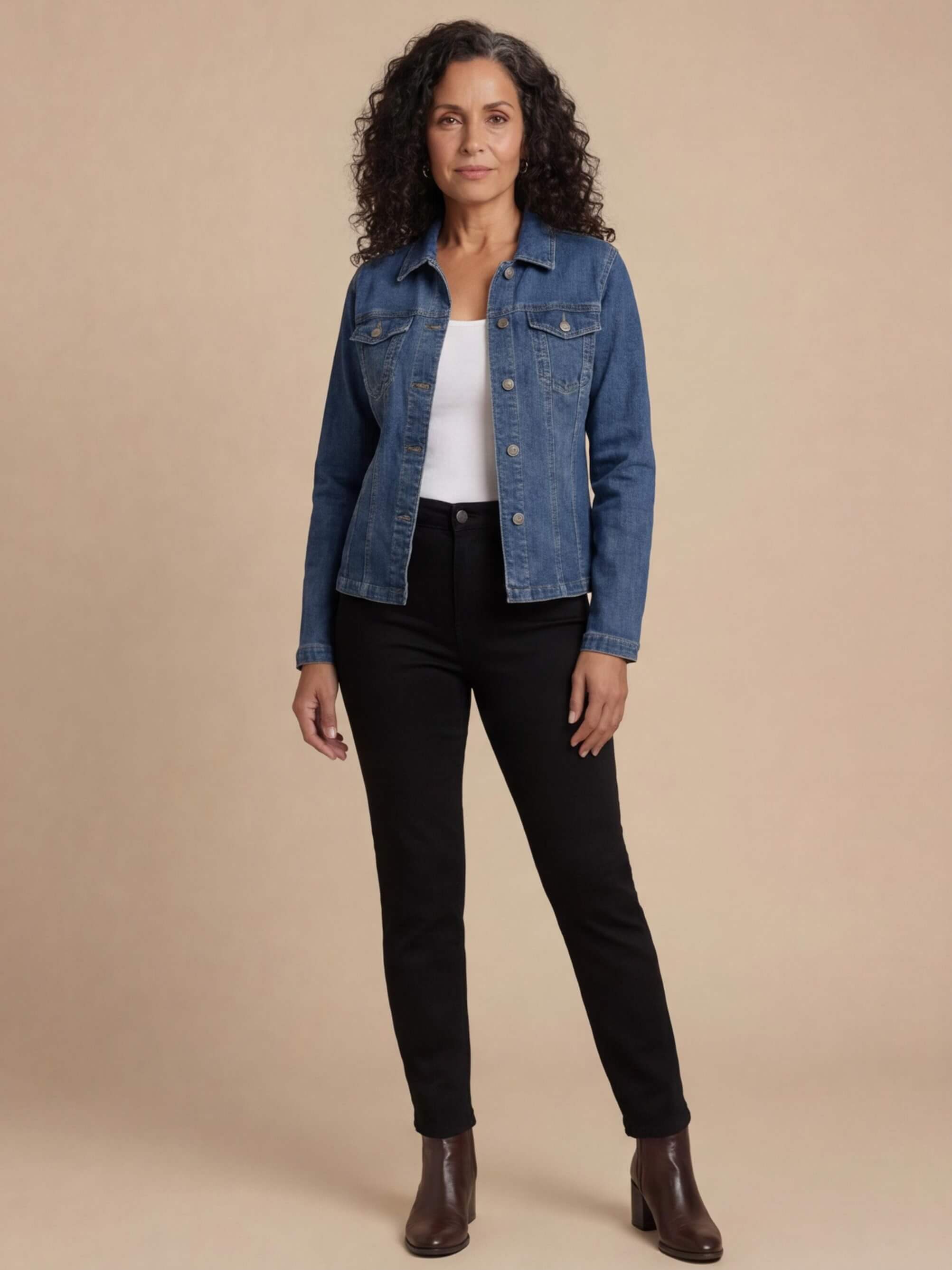 Women’s Slim-Fit Denim Jacket – Metal Buttons, Dual Pockets & Classic Street Style