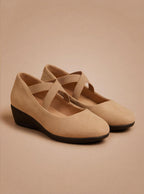 Women’s Shoes – Comfortable Wedge Heels with Cross-Strap Design