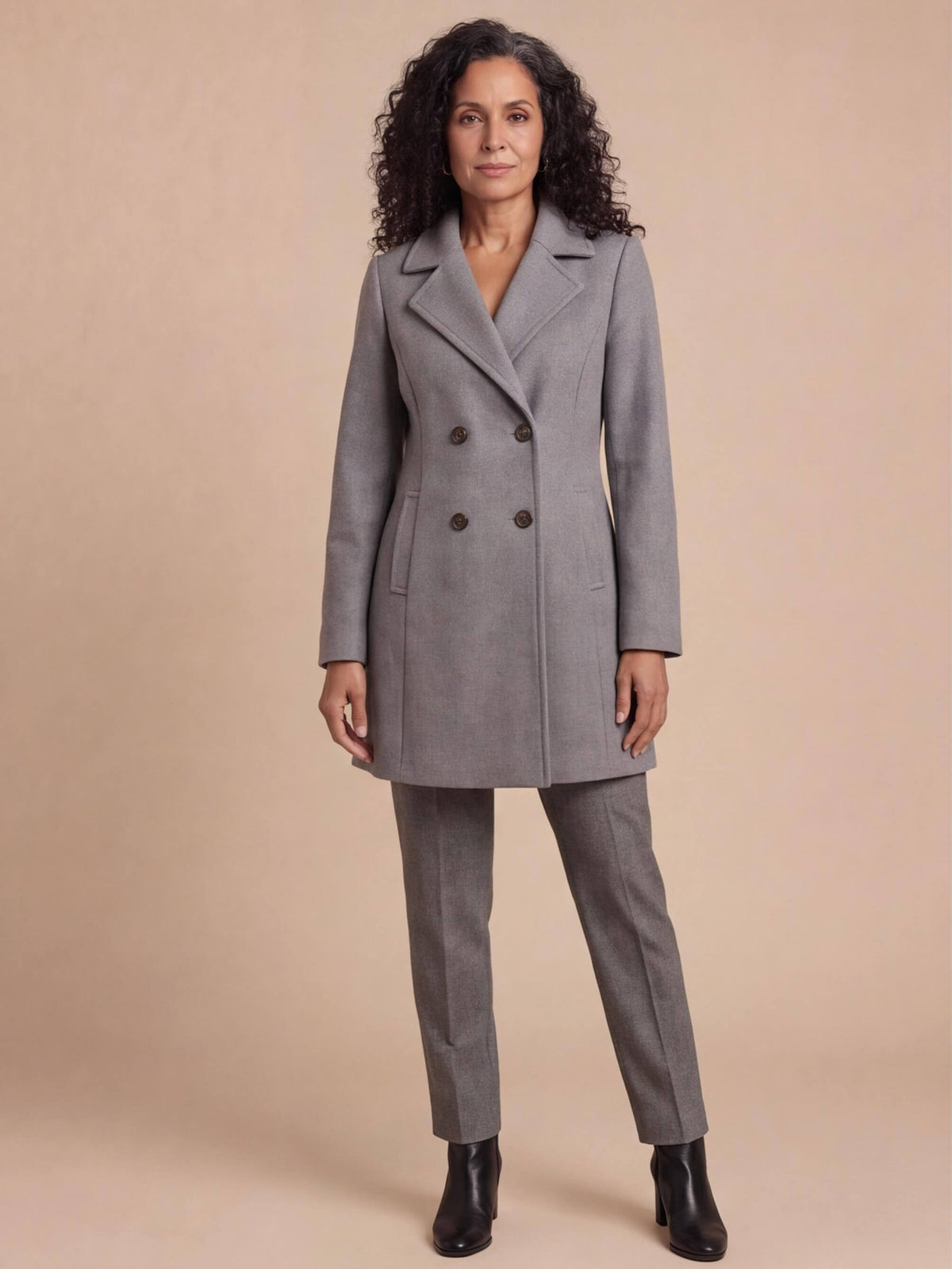 Women’s Double-Breasted Longline Coat with Wide Lapels