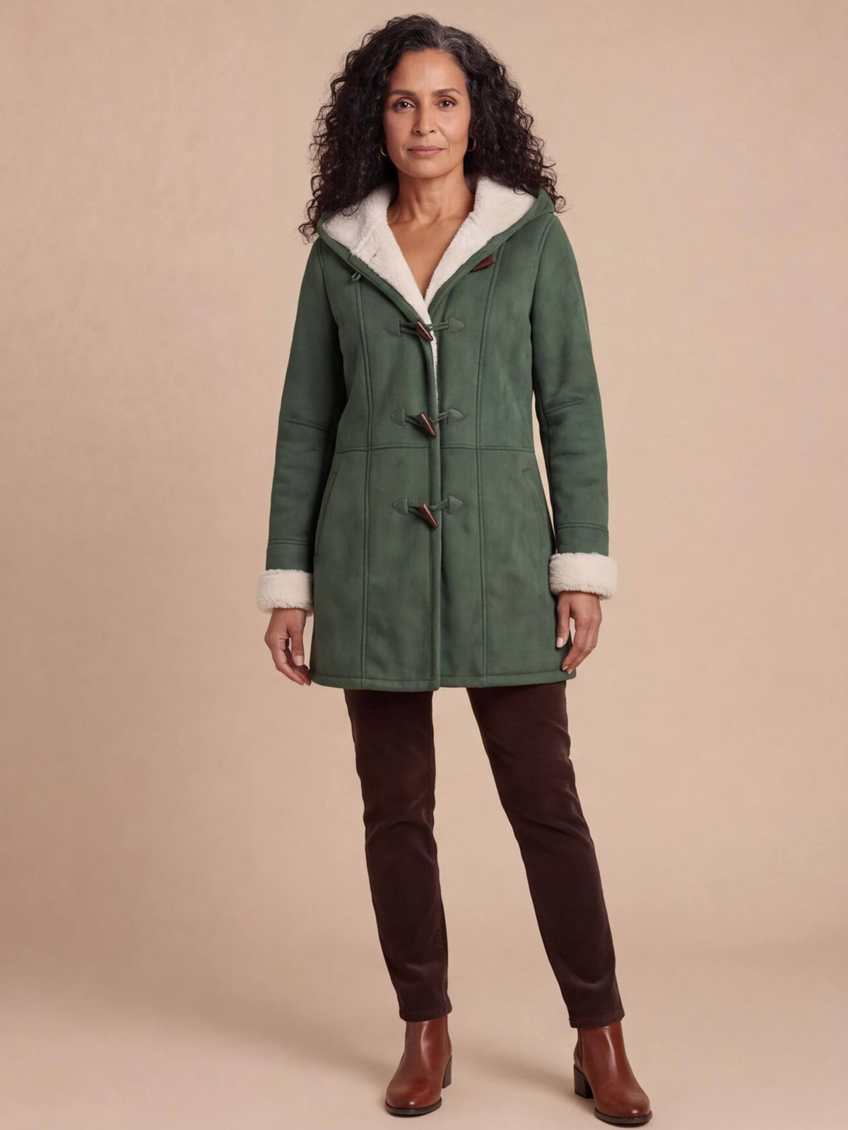 Women’s Hooded Toggle-Front Faux Shearling Coat