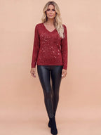 Women’s Sparkle V-Neck Long-Sleeve Statement Top