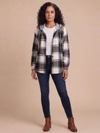 Women’s Hooded Plaid Button-Up Jacket