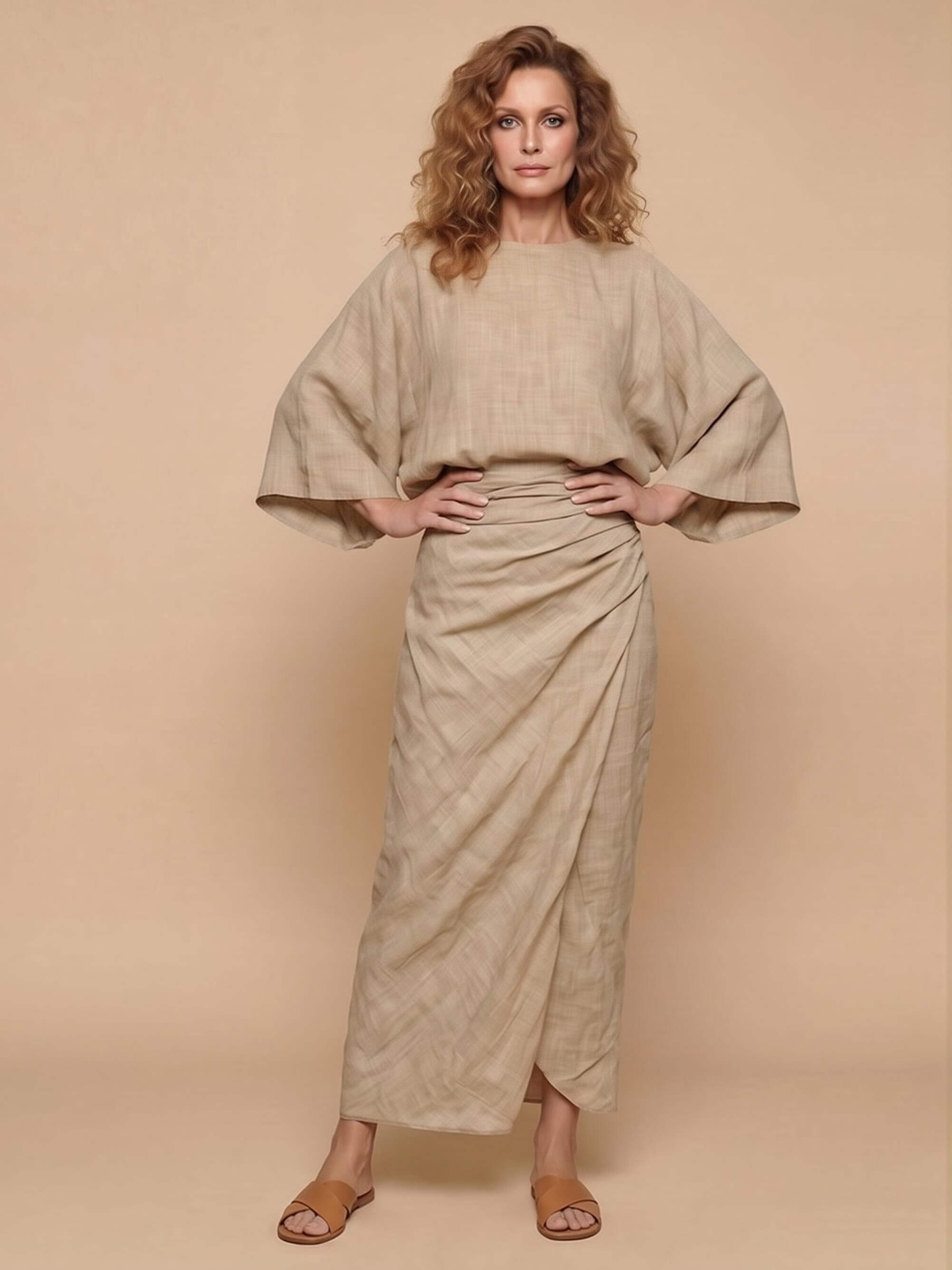 Women’s Draped Top and Wrap Skirt Set