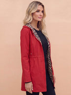 Women’s Hooded Utility Jacket with Animal-Print Trim