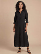 Women’s Collared Front Slit Maxi Shirt Dress