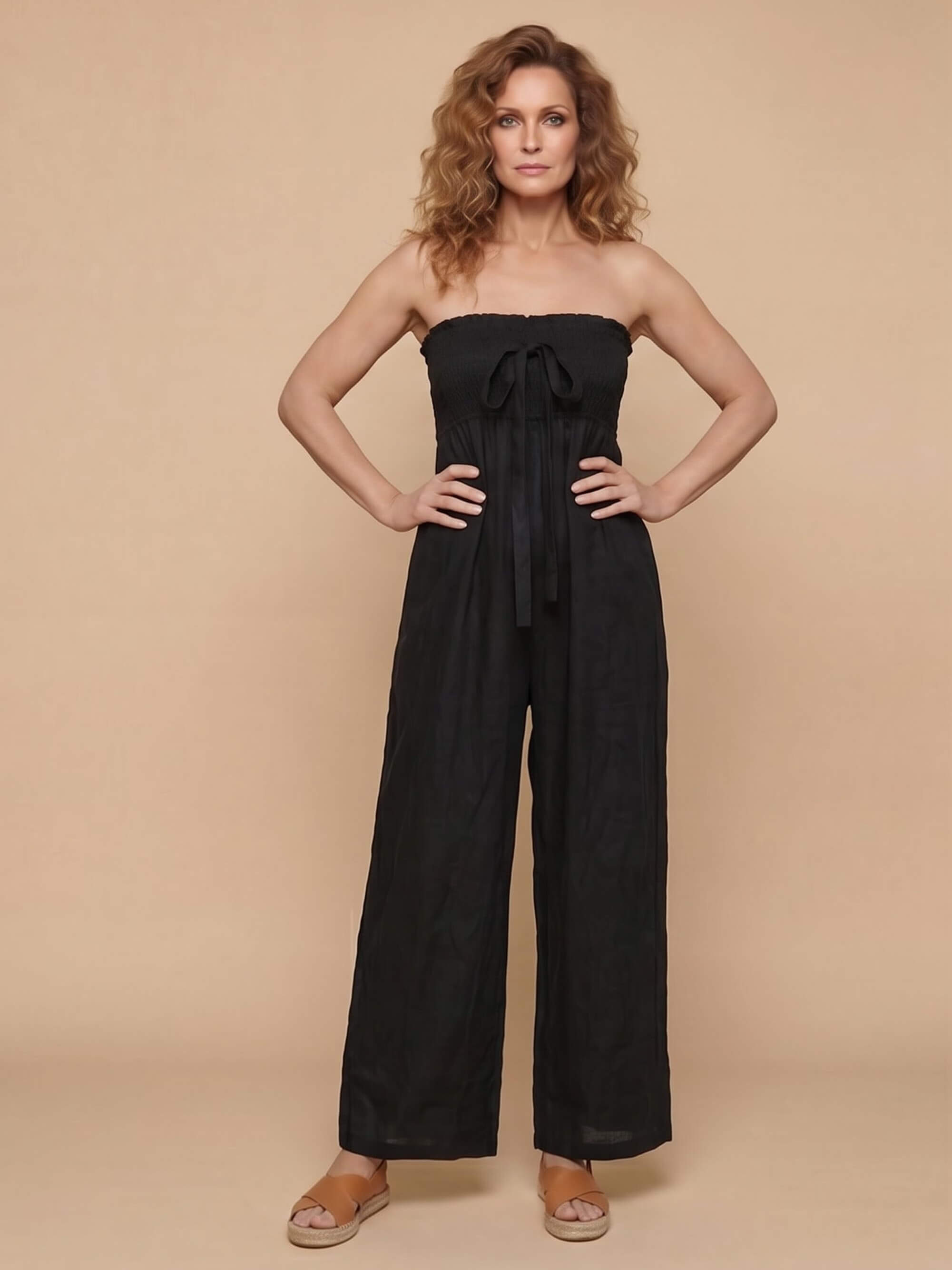 Women’s Strapless Smocked Wide-Leg Jumpsuit