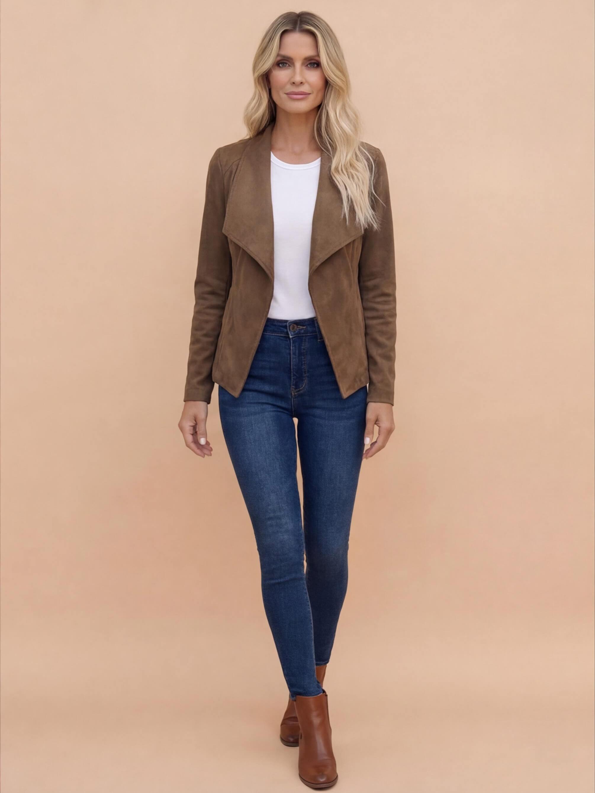 Women’s Elegant Open-Front Jacket – Waterfall Lapel