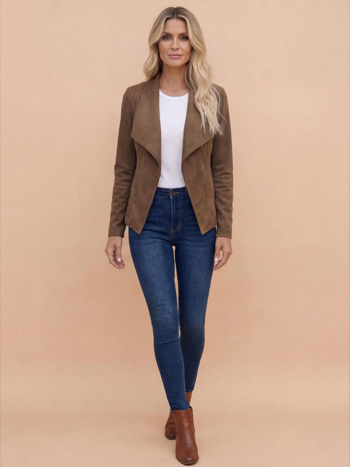 Women’s Elegant Open-Front Jacket – Waterfall Lapel