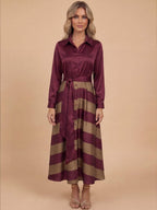 Women’s Belted Striped Maxi Shirt Dress