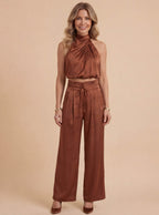 Women’s Set – One-Shoulder Top & Wide-Leg Pants