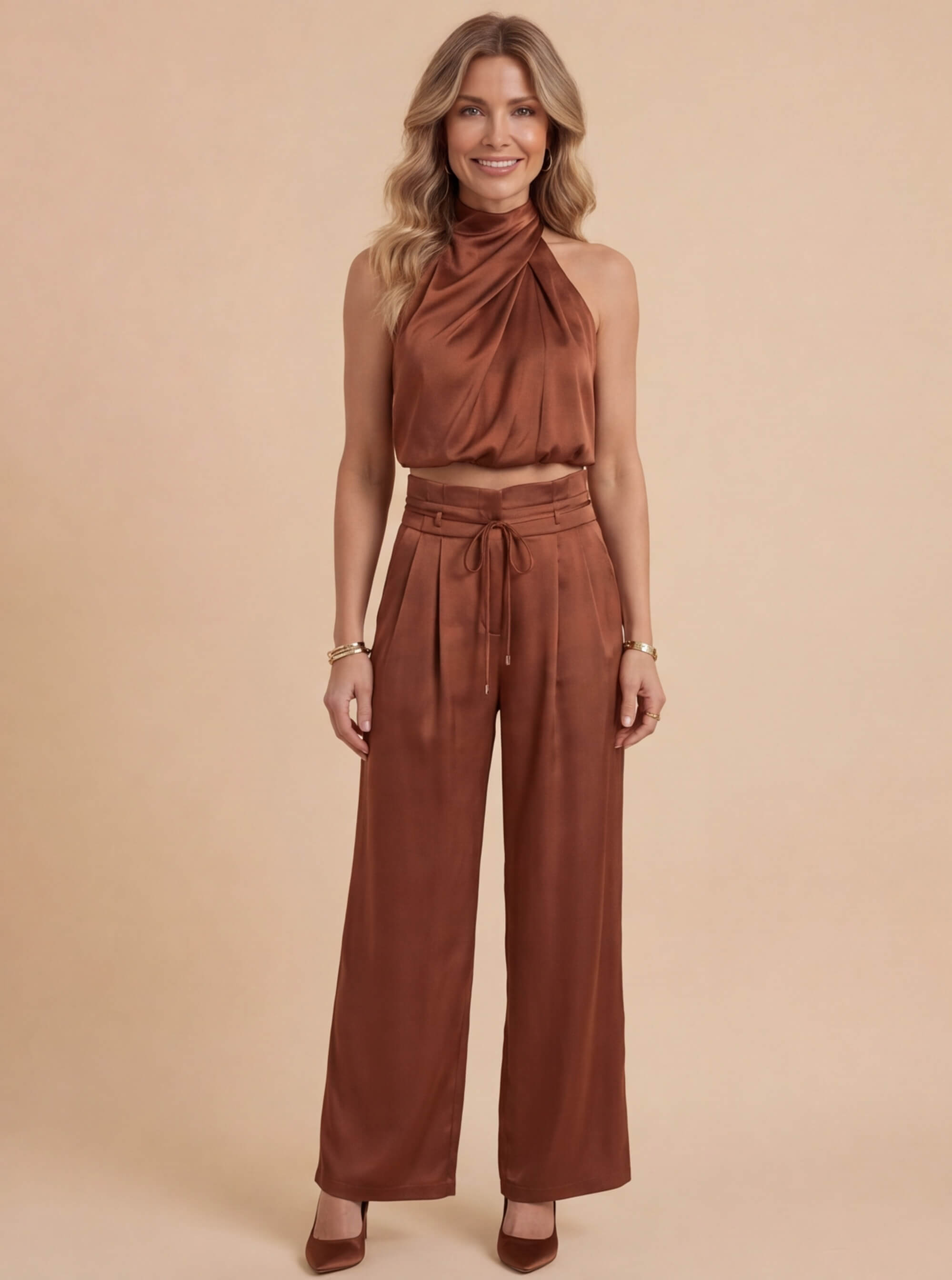 Women’s Set – One-Shoulder Top & Wide-Leg Pants