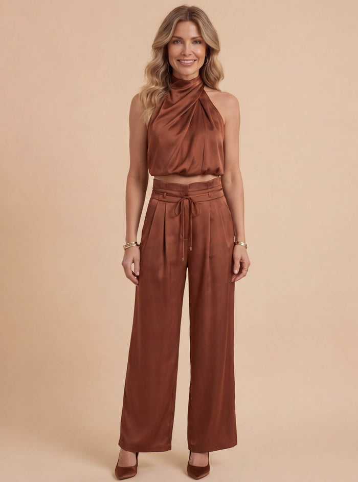 Women’s Set – One-Shoulder Top & Wide-Leg Pants