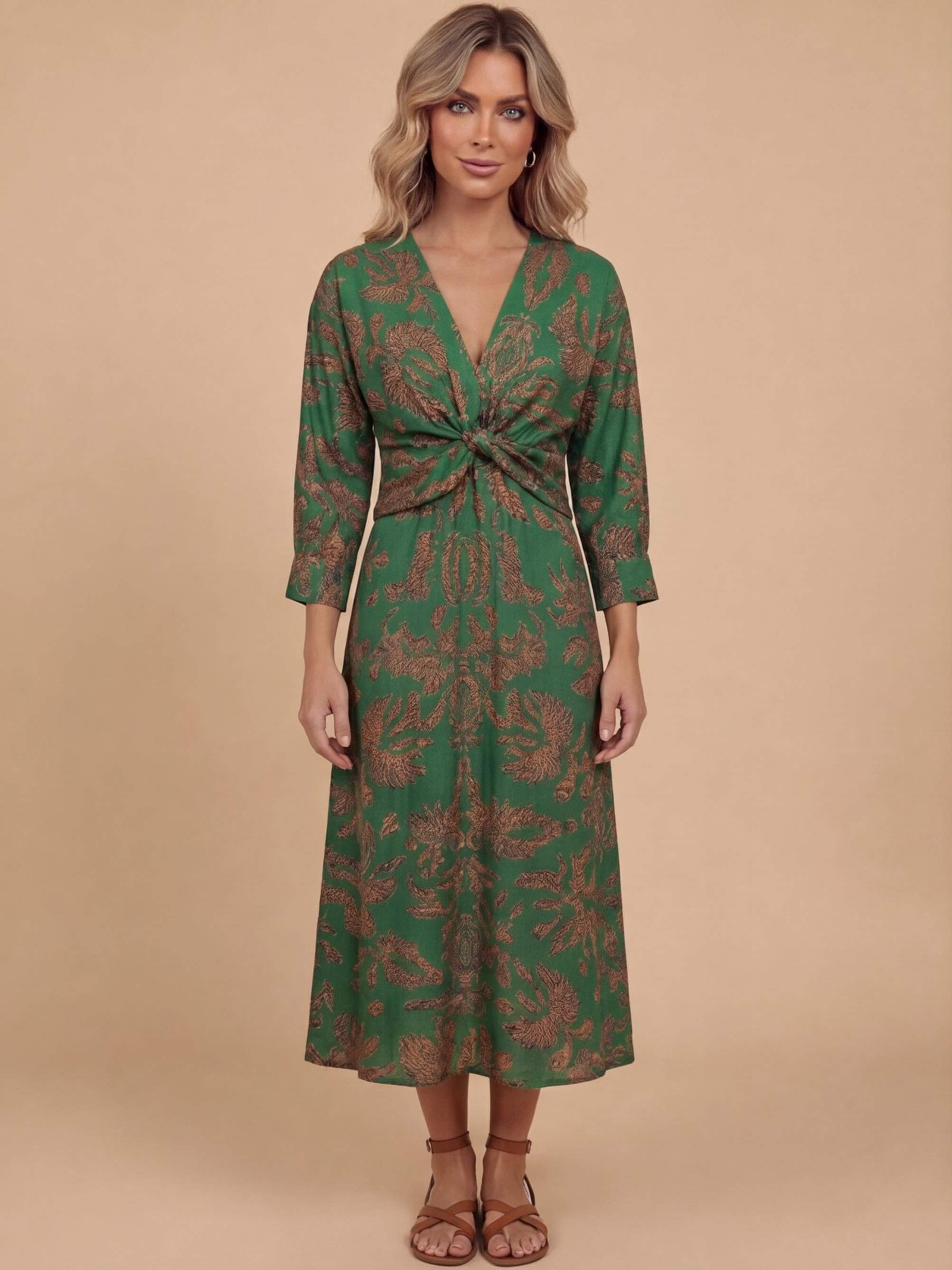 Women’s Dress – Printed Twist-Front Maxi Dress
