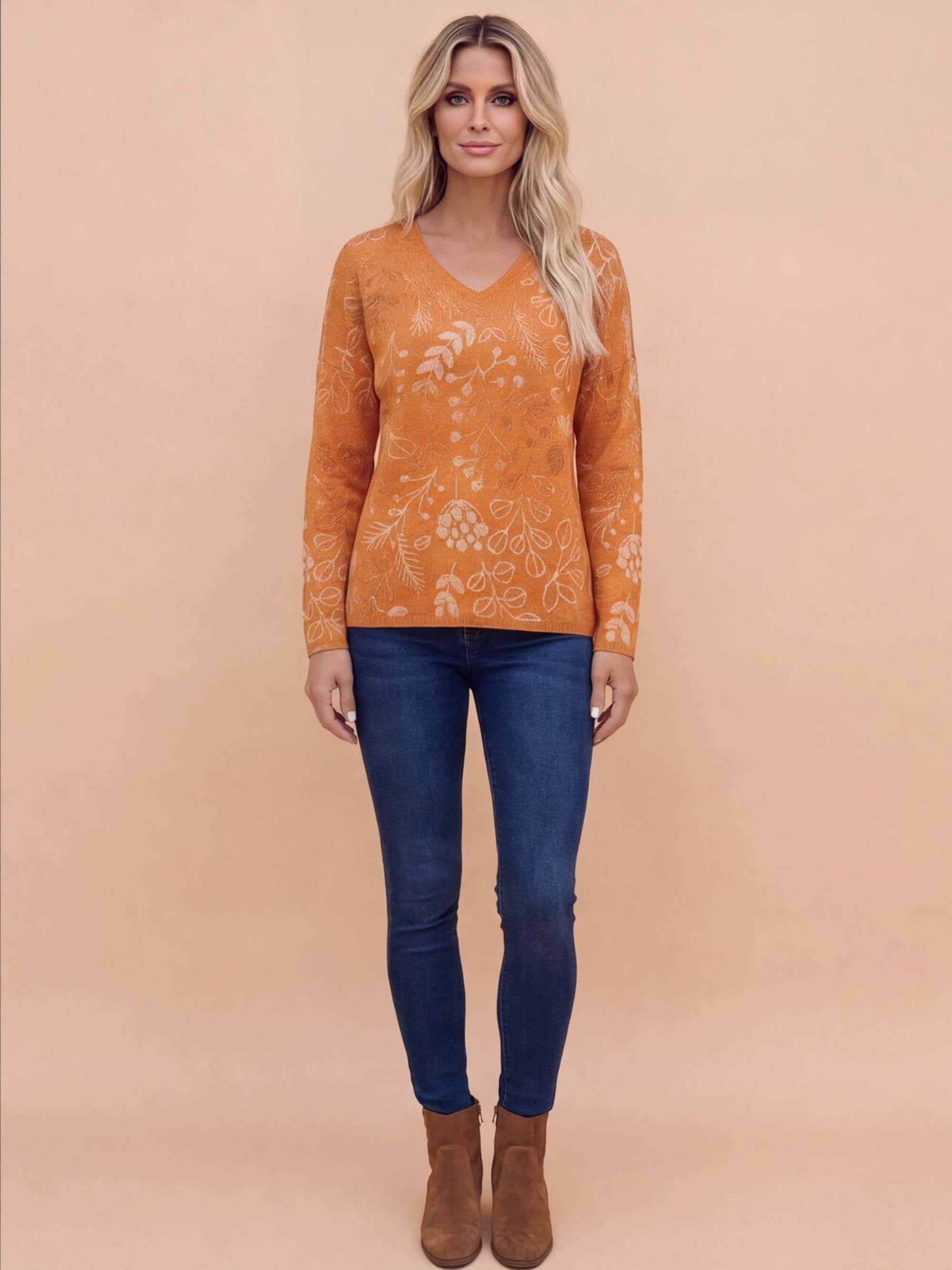 Women’s Autumn V-Neck Floral Top – Relaxed & Sophisticated