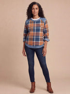 Women’s Plaid Denim-Trim Long-Sleeve Top
