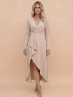 Women’s asymmetrical midi dress with a V-neck