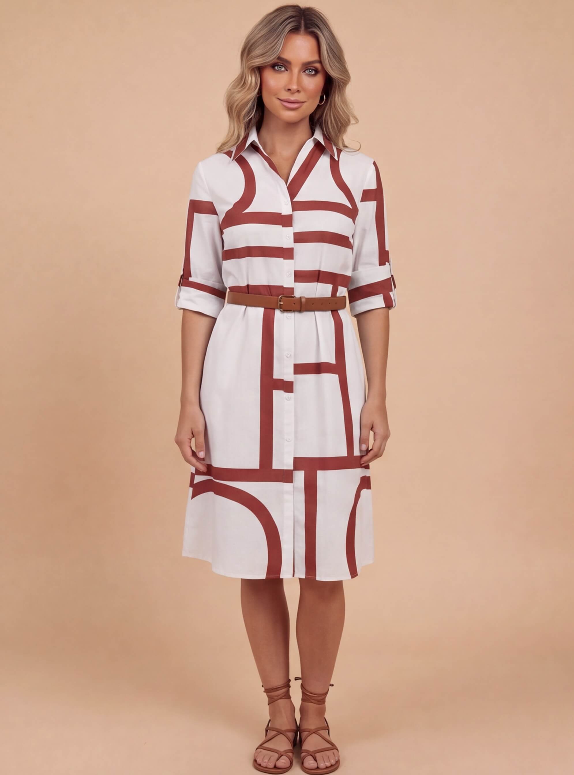 Women’s Dress – Geometric Print Shirt Dress