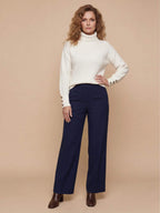 Women’s Cowl-Neck Knit Sweater – Soft Ribbed Texture & Mid-Stretch Comfort