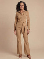 Women’s Camel Tailored Zip-Front Jumpsuit – Modern Power & Refined Elegance