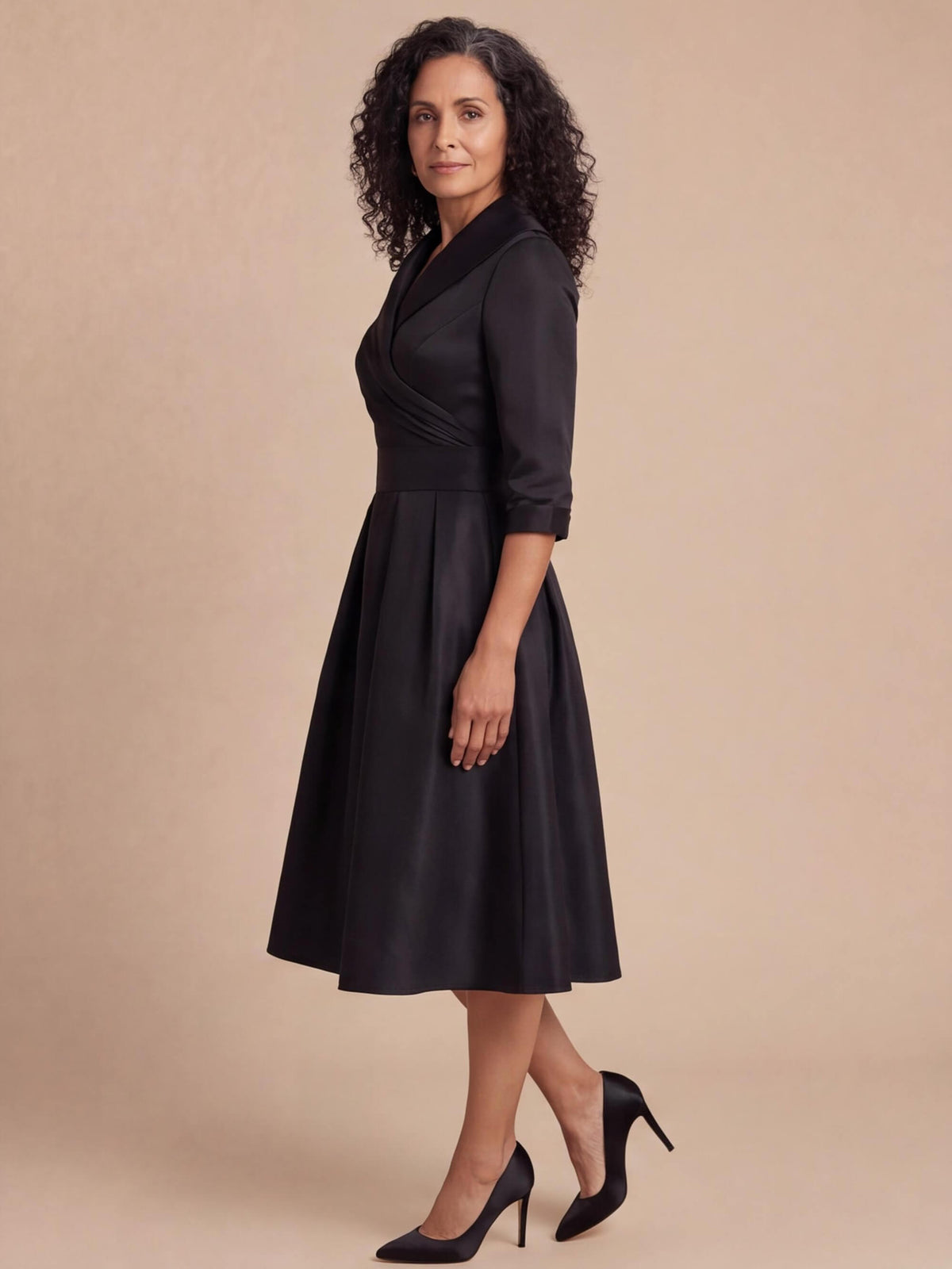 Women’s Wrap Midi Dress with Flared Skirt